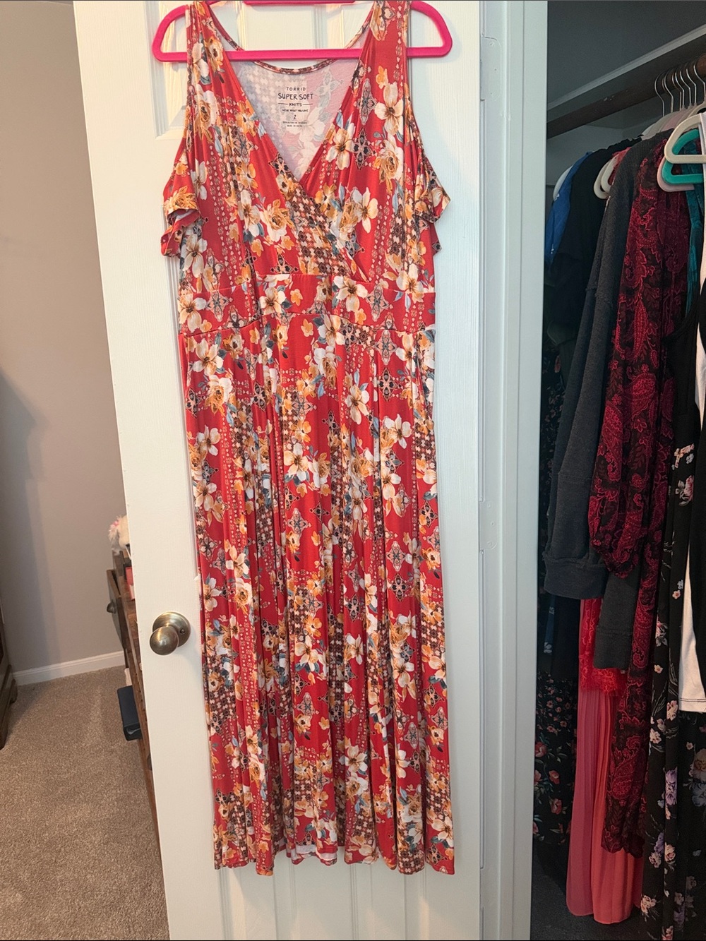 torrid Red Floral Cold-Shoulder V-Neck Maxi Dress